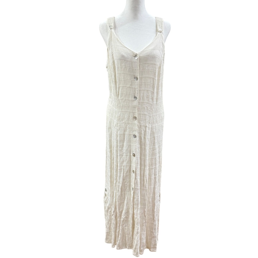 Regine‎ Los Angeles White Maxi Dress M Button Front Sleeveless Boho Beach Resort